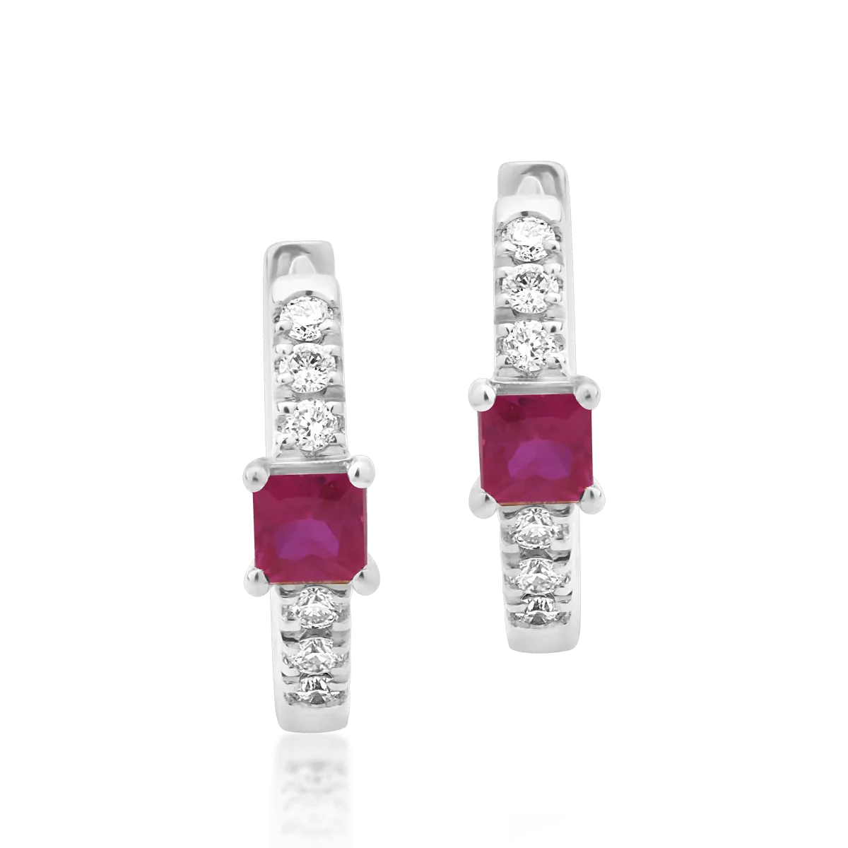 18K white gold earrings with 0.14ct rubies and 0.06ct diamonds
