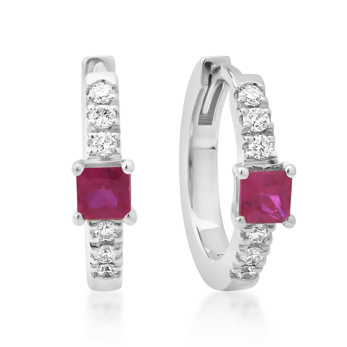 18K white gold earrings with 0.14ct rubies and 0.06ct diamonds