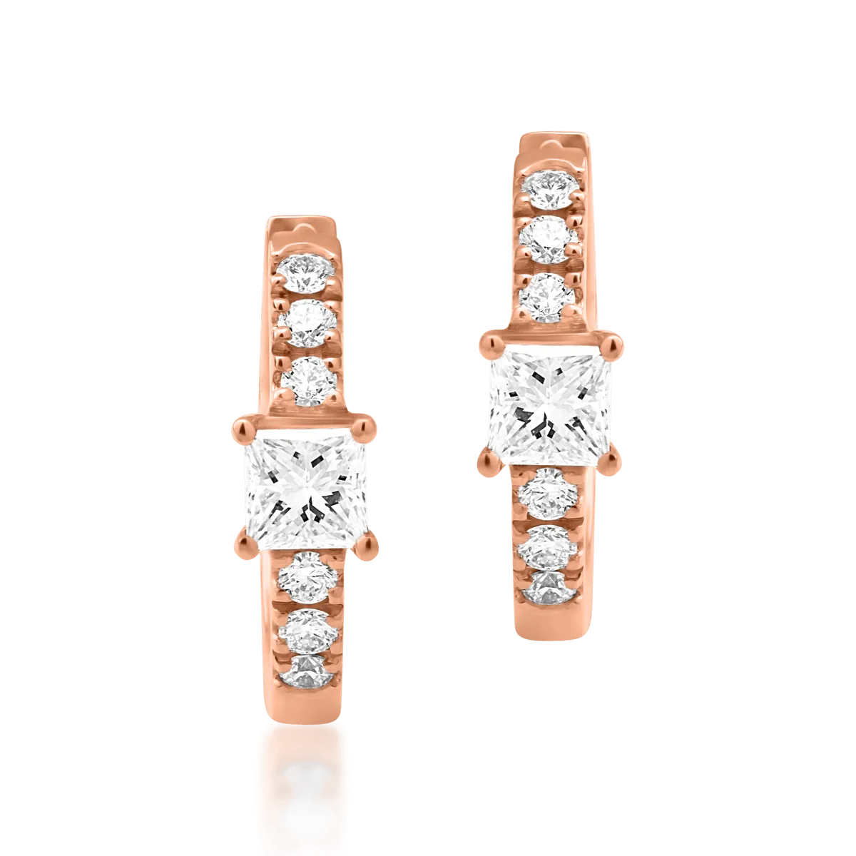 Cercei din aur roz cu diamante princess si rotunde de 0.19ct