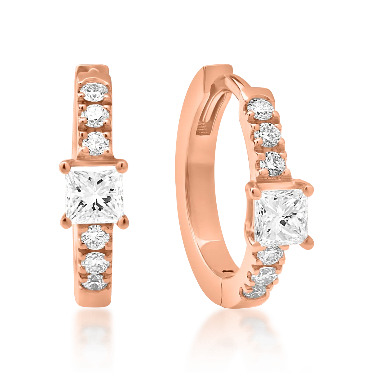 Cercei din aur roz cu diamante princess si rotunde de 0.19ct