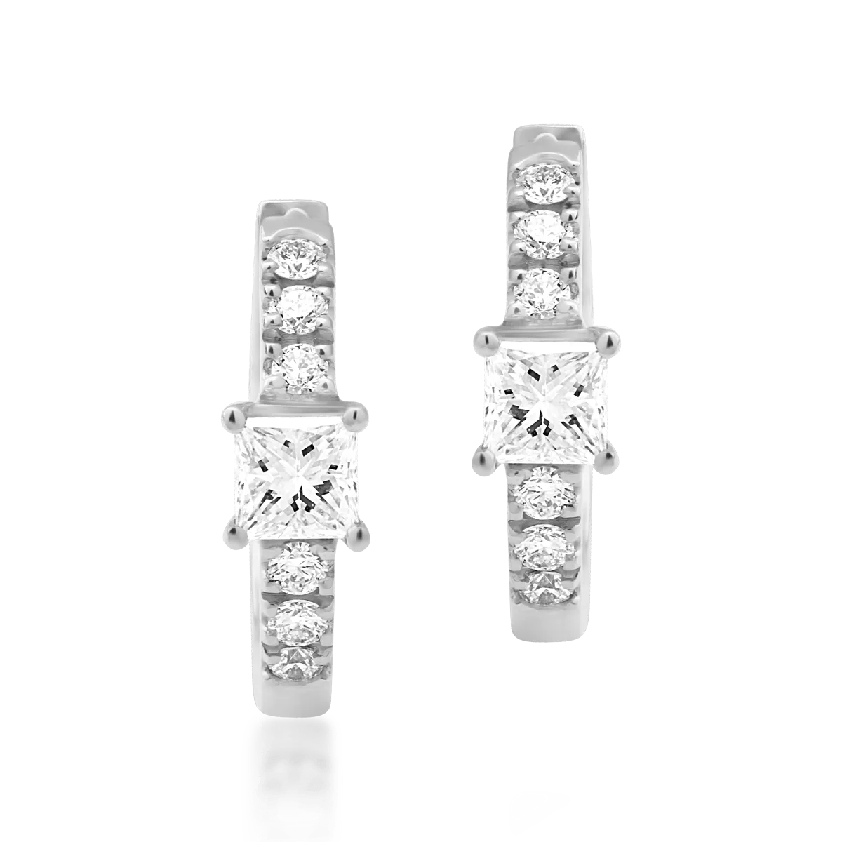 Teilor Cercei din aur alb cu diamante princess si rotunde de 0.19ct