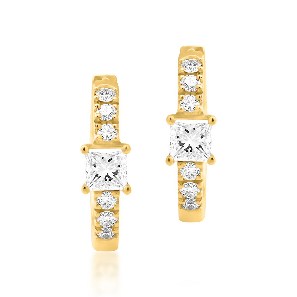 Teilor Cercei din aur galben cu diamante princess si rotunde de 0.19ct