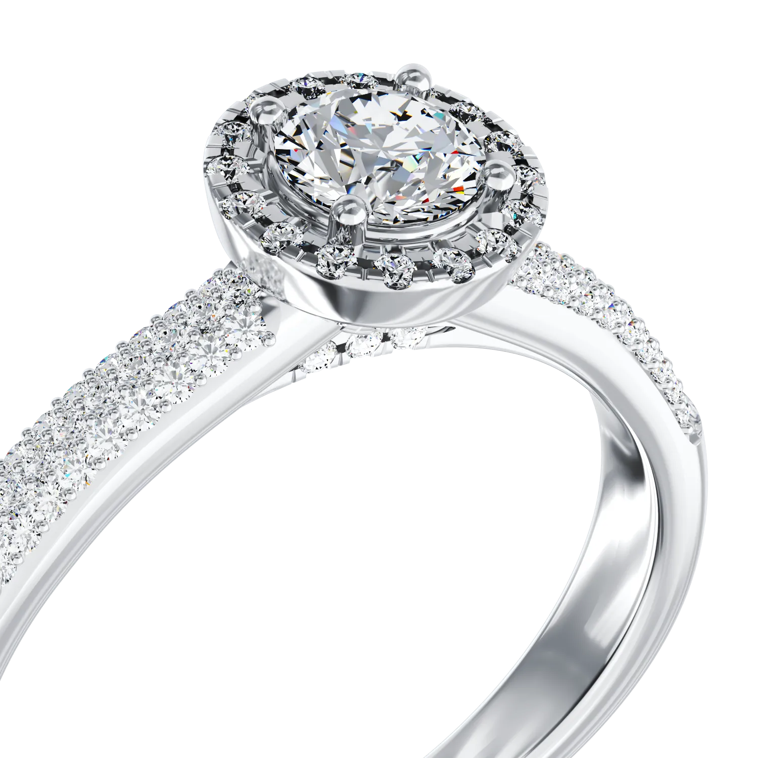 Inel de logodna din aur alb de 18K cu diamant de 0.29ct si diamante de 0.42ct