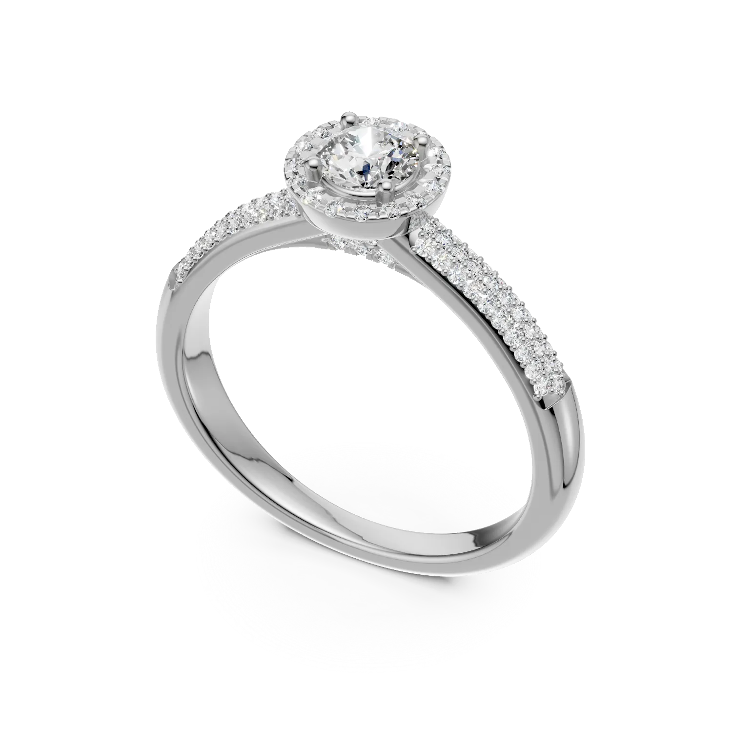 Inel de logodna din aur alb de 18K cu diamant de 0.29ct si diamante de 0.42ct