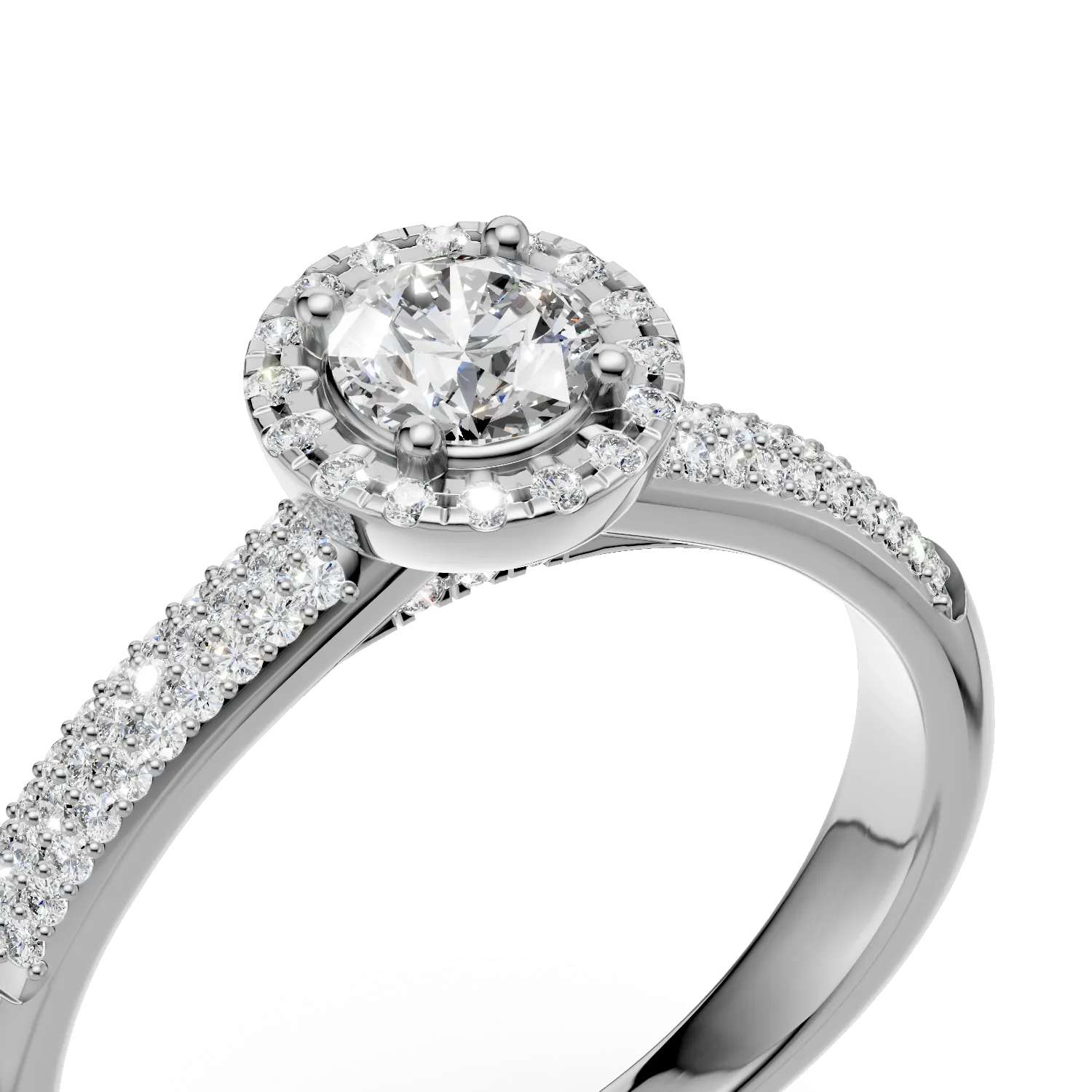 Inel de logodna din aur alb de 18K cu diamant de 0.29ct si diamante de 0.42ct