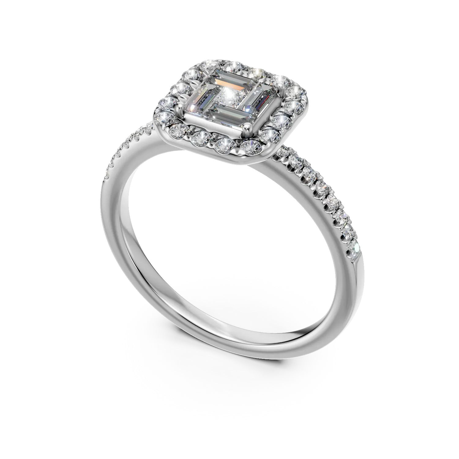 Inel de logodna din aur alb cu diamante baguette, princess si rotunde de 0.28ct - imagine 2