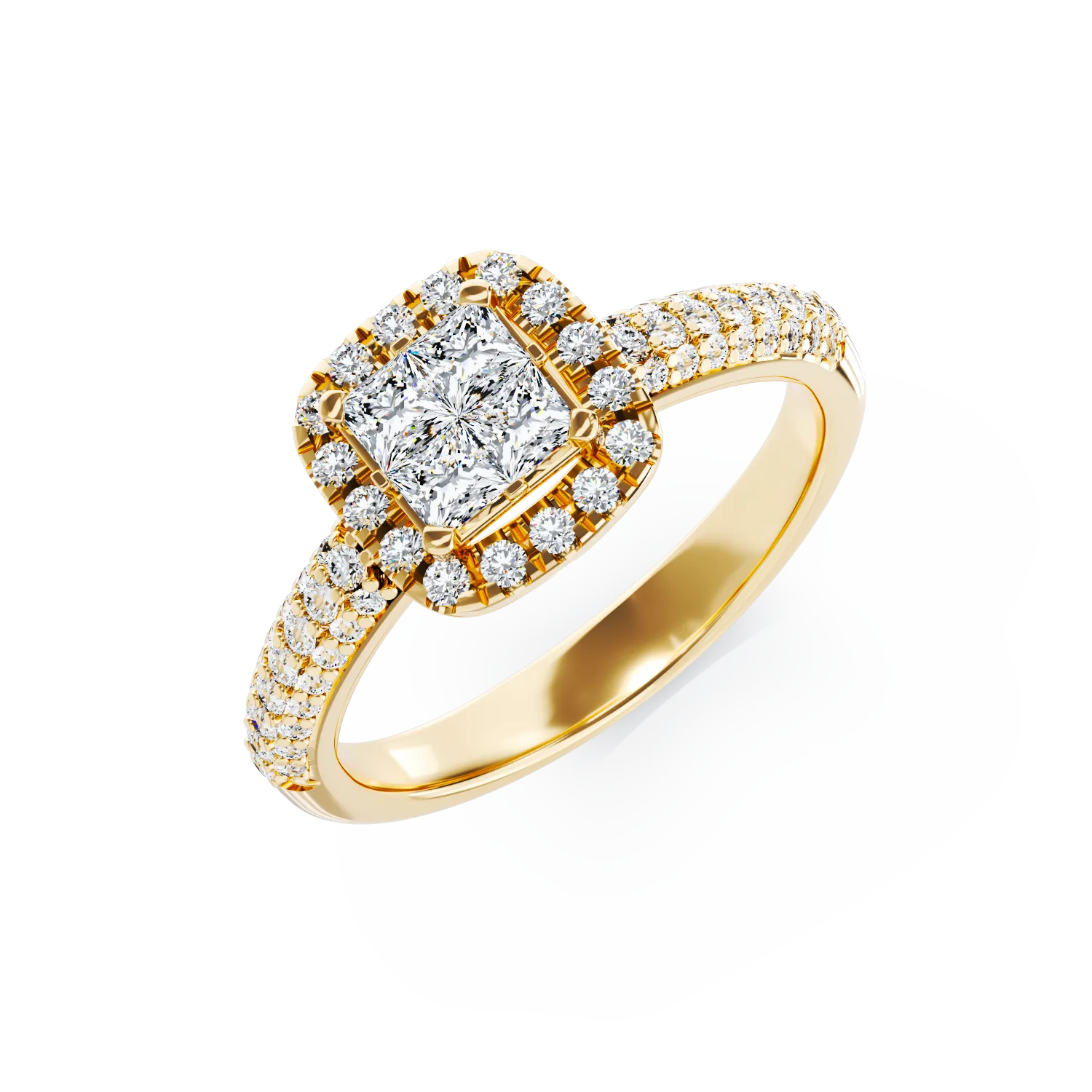 Teilor Inel de logodna din aur galben cu diamante princess si rotunde de 0.5ct