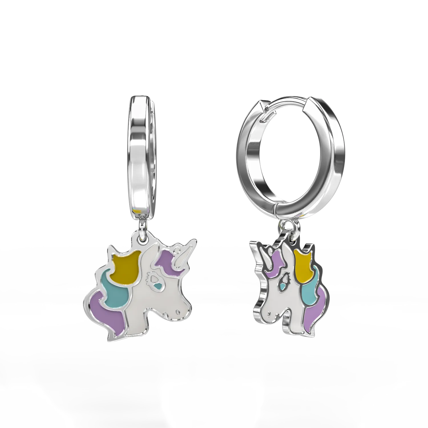 14K white gold unicorn children earrings