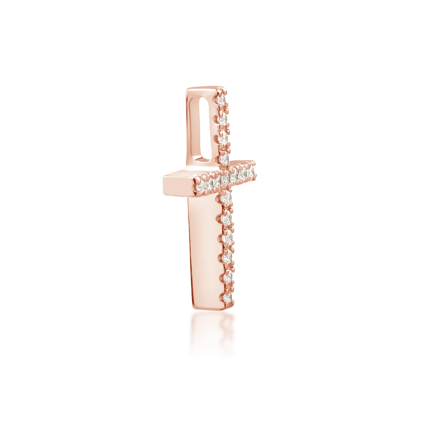 Pandantiv cruce din aur roz de 18K cu diamante de 0.066ct