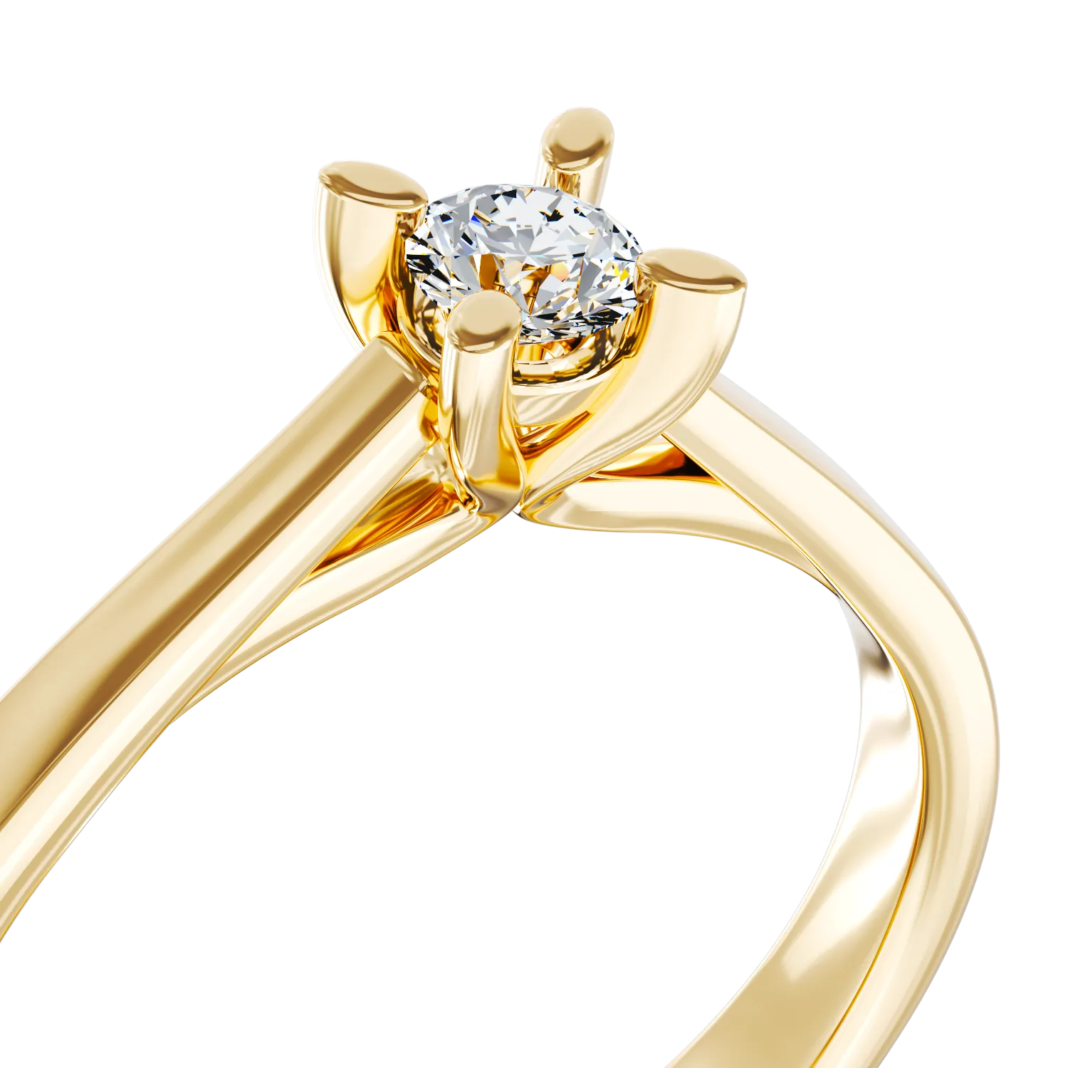 Pierścionek zaręczynowy z żółtego 18K złota z 0.2ct diamentem w pasjansie