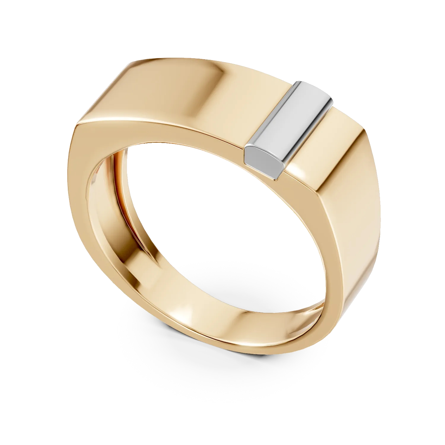 Жълт мъжки пръстен от бяло злато 14K