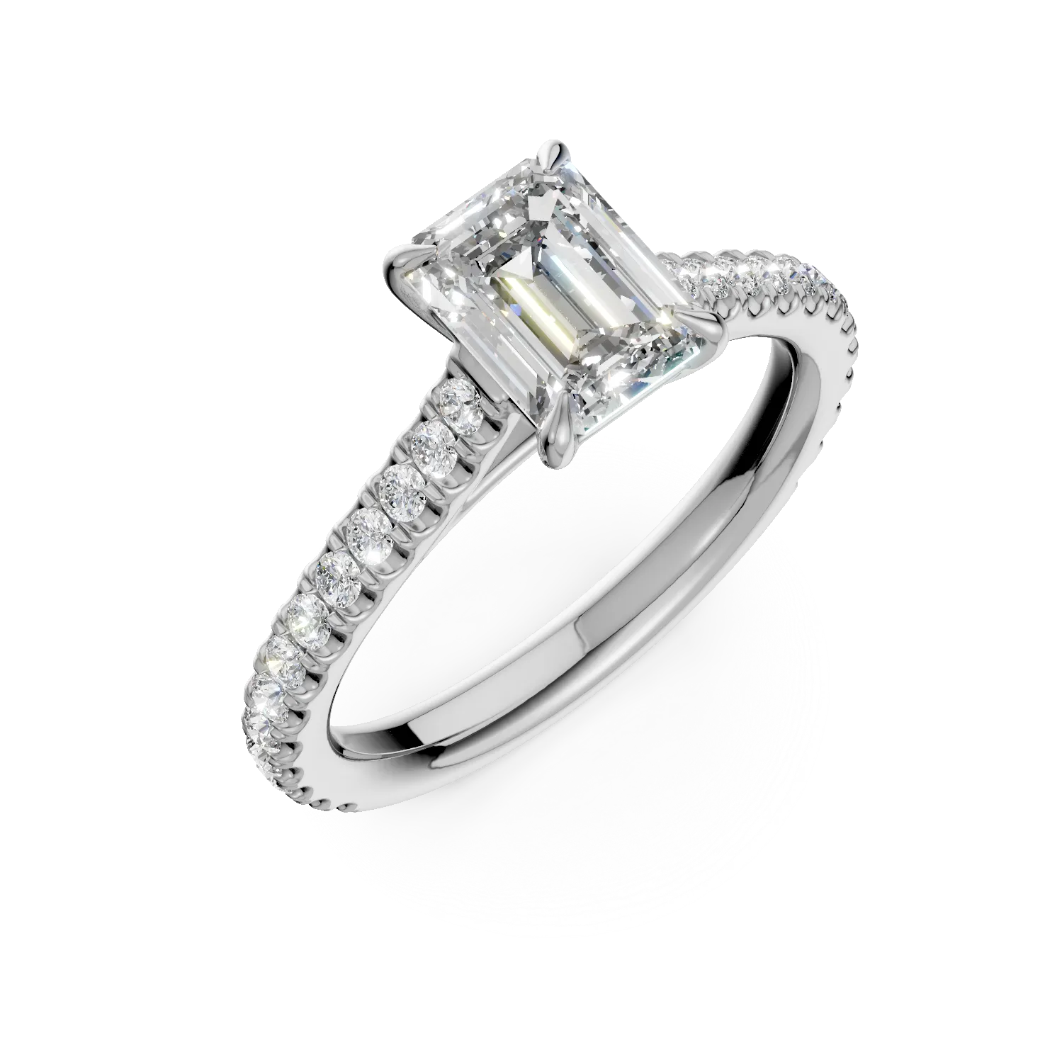 Teilor Inel de logodna din aur alb cu diamant emerald de 1.5ct si diamante de 0.33ct