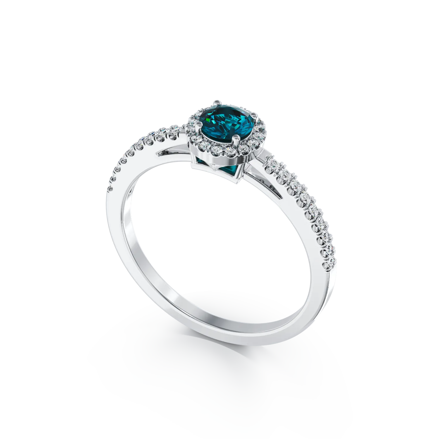 18K white gold engagement ring with 0.22ct blue diamond and 0.18ct Clear diamonds