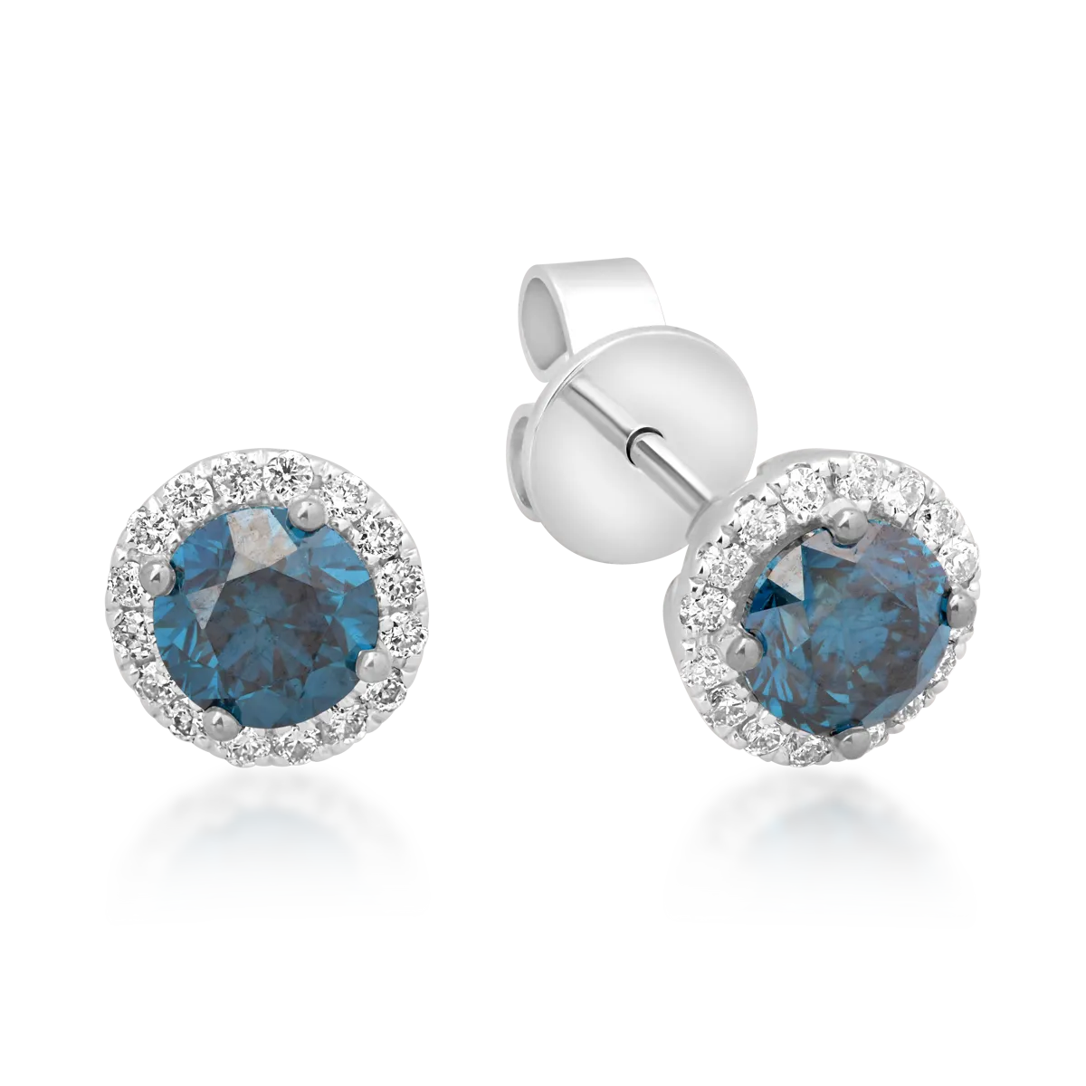 Cercei din aur alb cu diamante albastre de 0.39ct si diamante transparente 0.09ct