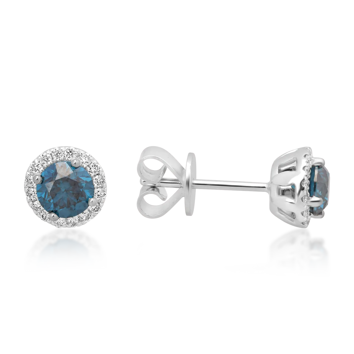 Cercei din aur alb cu diamante albastre de 0.39ct si diamante transparente 0.09ct