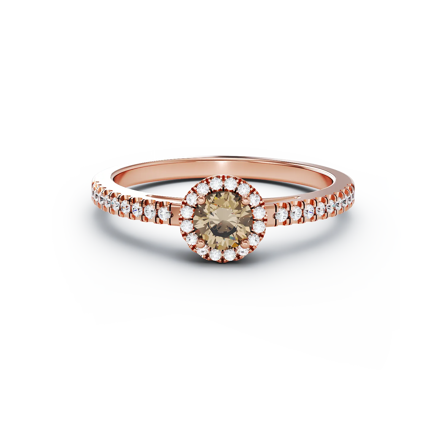18K rózsaszín arany eljegyzési gyűrű 0.31ct barna gyémánttal és 0.19ct gyémántokkal