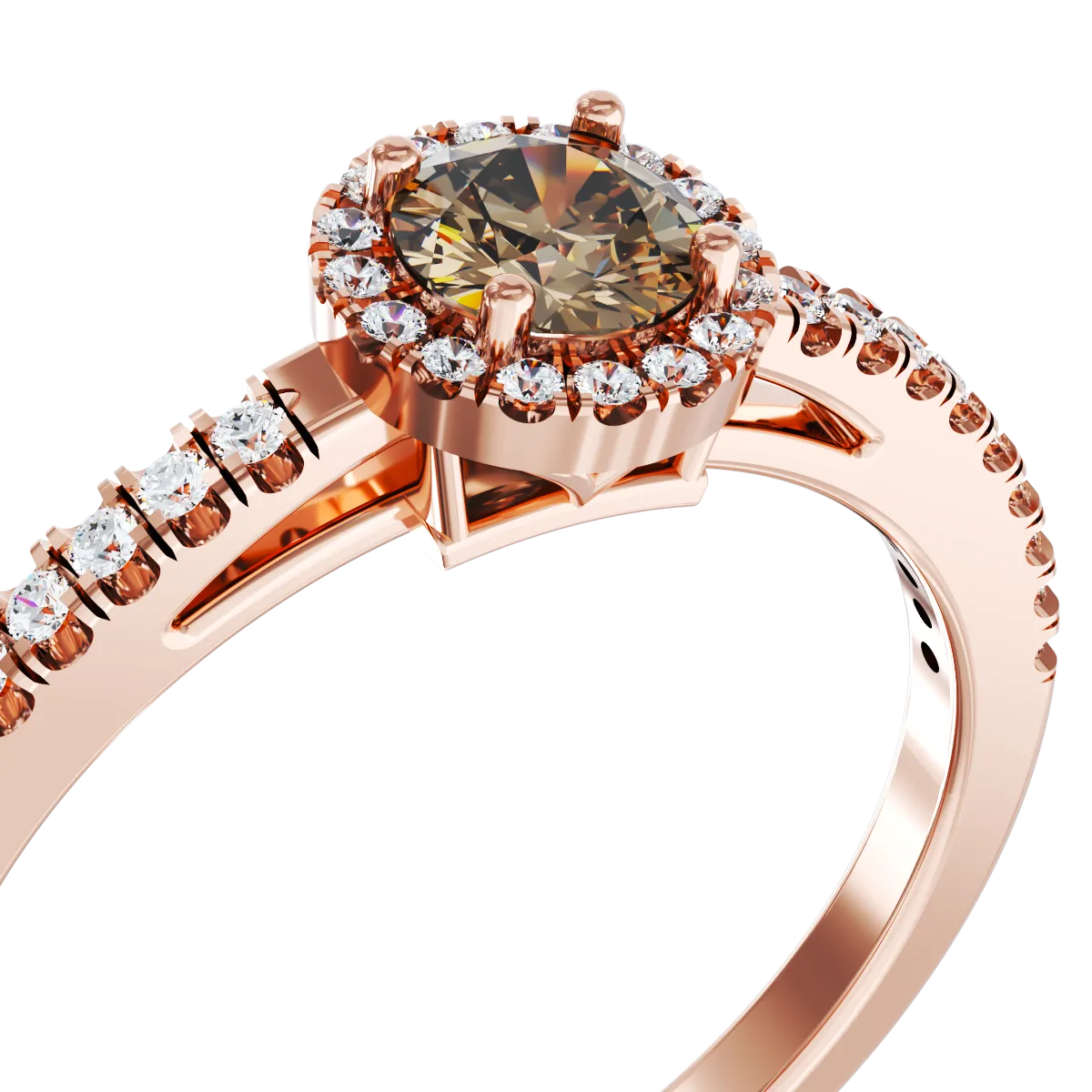 18K rózsaszín arany eljegyzési gyűrű 0.31ct barna gyémánttal és 0.19ct gyémántokkal