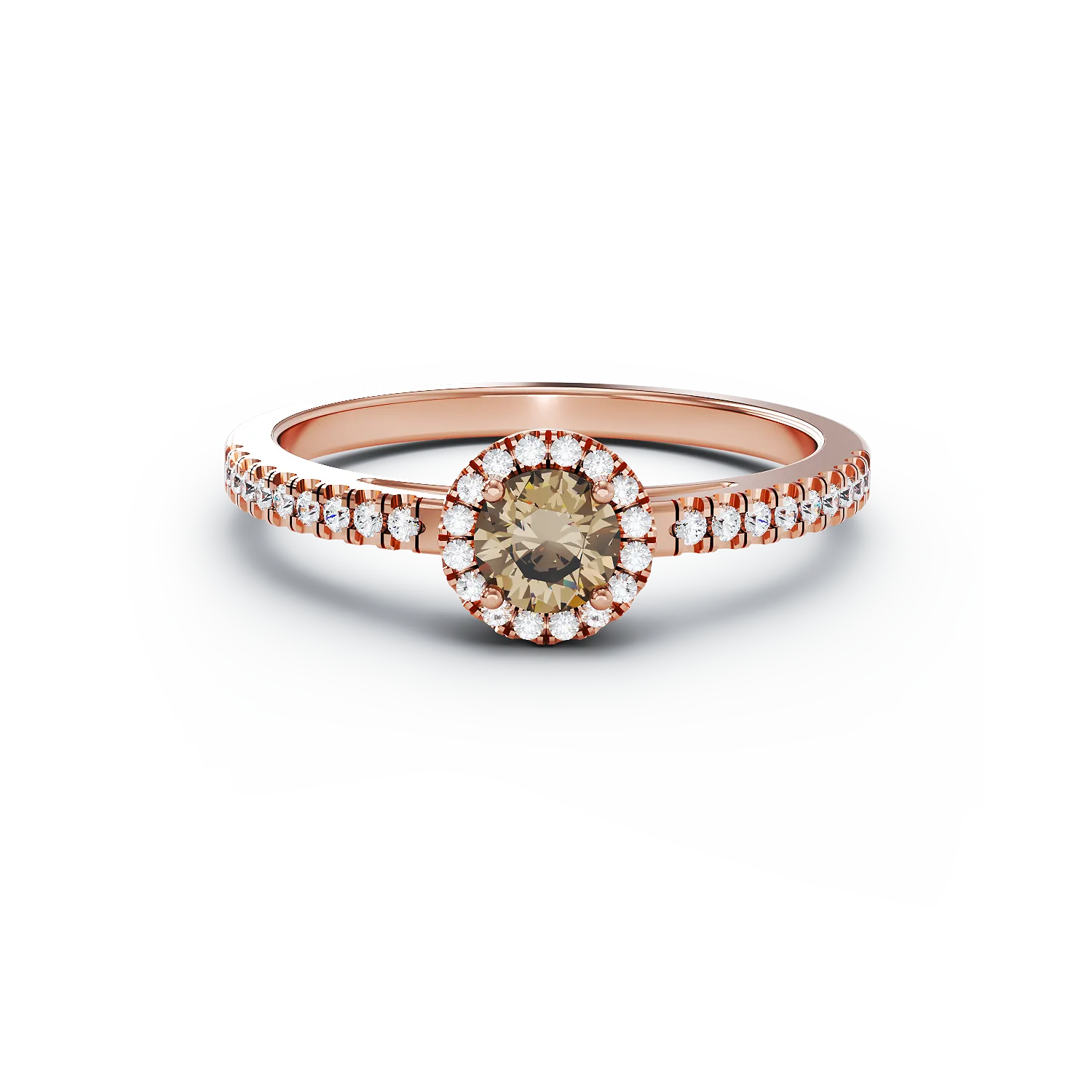 Inel de logodna din aur roz de 18K cu diamant maro de 0.39ct si diamante de 0.19ct
