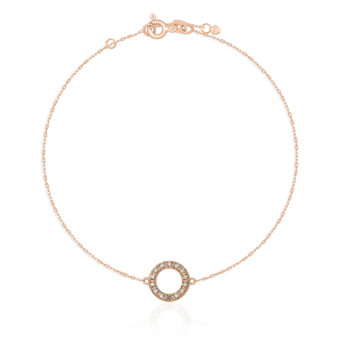 Bransoletka z różowego złota z zawieszką w kształcie koła i diamentami o masie 0.1ct