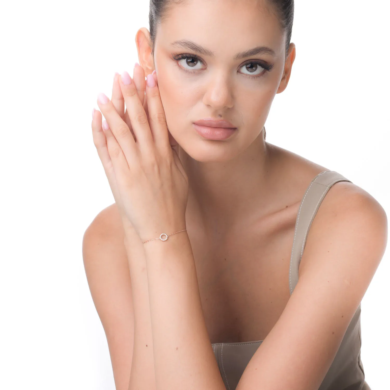 Bratara din aur roz cu pandantiv cerc si diamante de 0.1ct