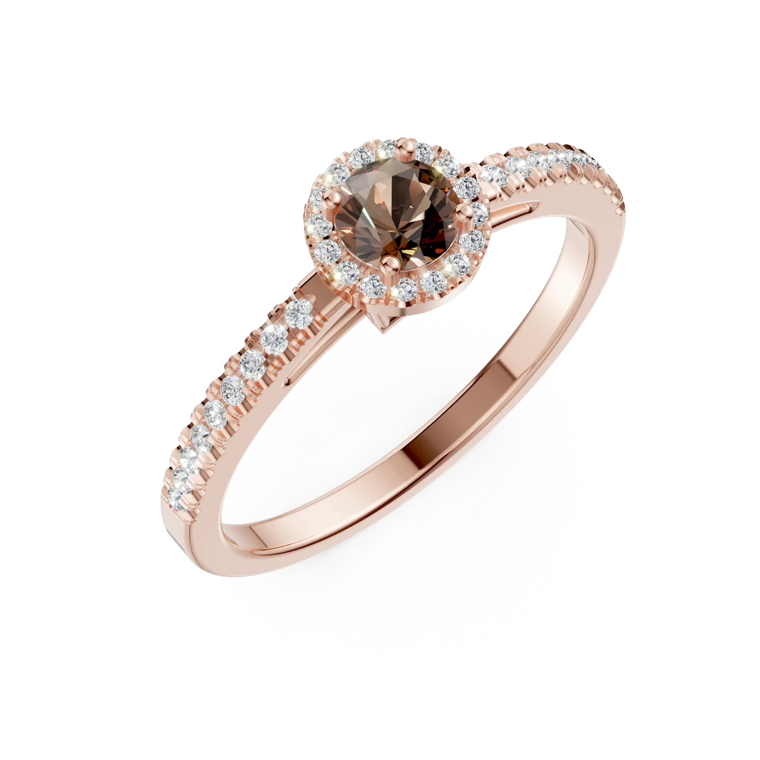18K rózsaszín arany eljegyzési gyűrű 0.5ct barna gyémánttal és 0.21ct gyémántokkal