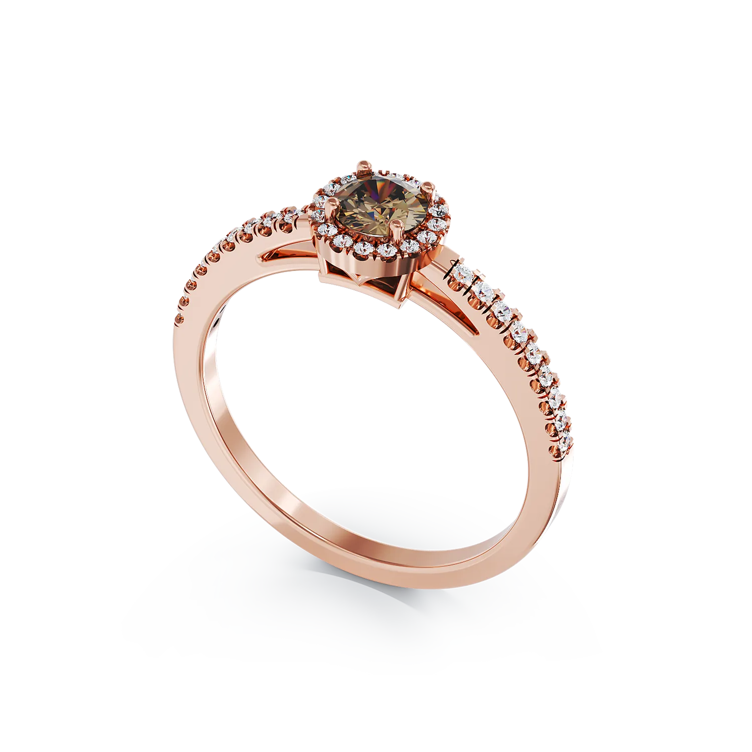 18K rose gold engagement ring with 0.51ct brown diamond and 0.21ct diamonds