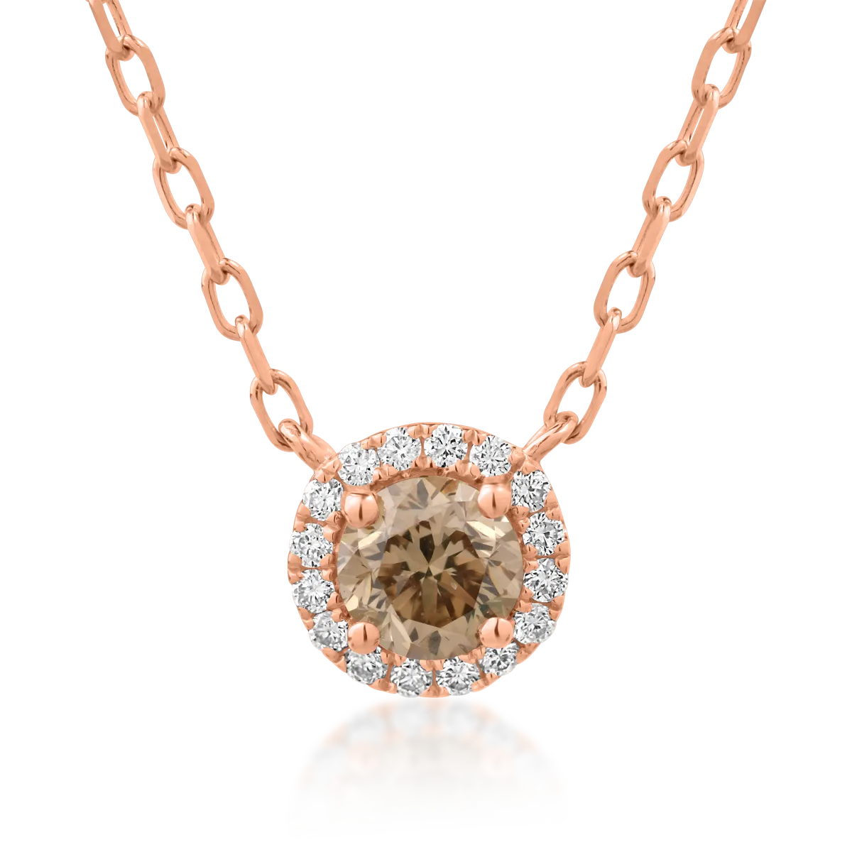 18K rose gold necklace with pendant with brown diamond of 0.31ct and clear diamonds of 0.05ct