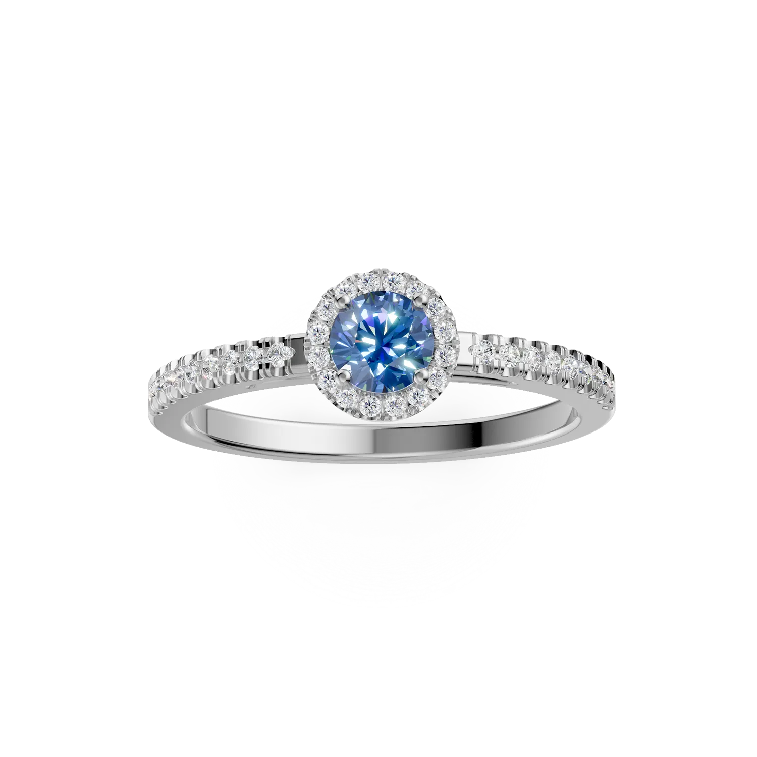 18K white gold engagement ring with 0.3ct blue diamond and 0.2ct transparent diamonds