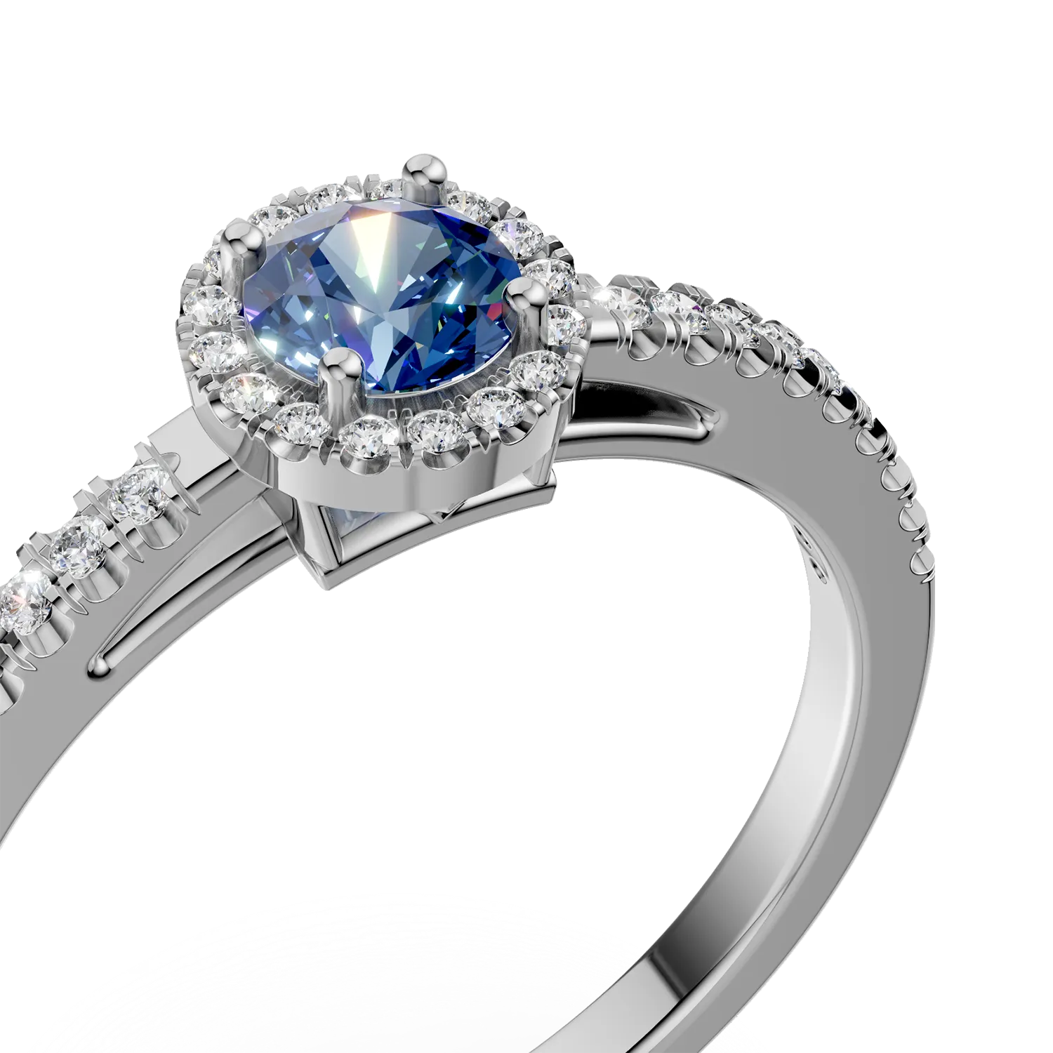 18K white gold engagement ring with 0.3ct blue diamond and 0.2ct transparent diamonds