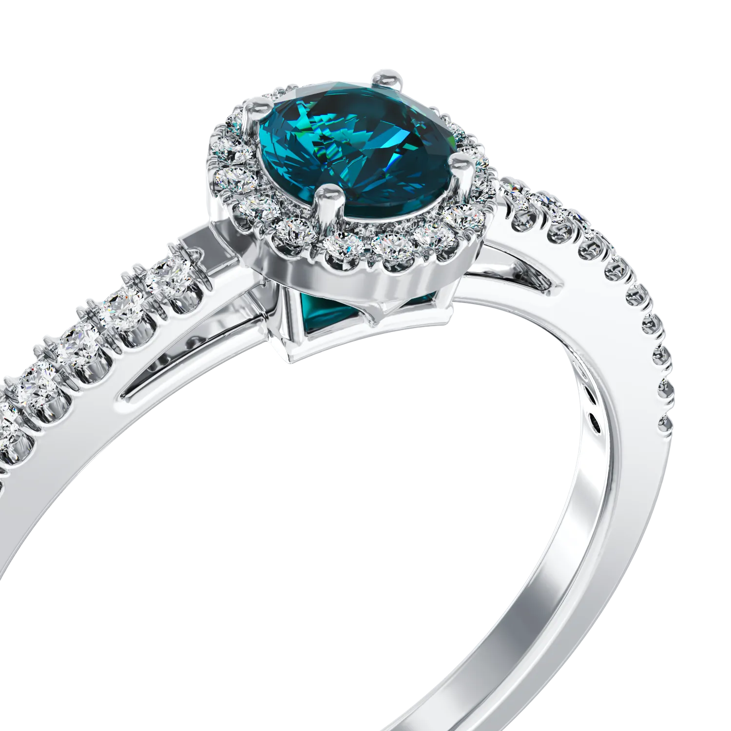 18 karátos fehérarany eljegyzési gyűrű 0.51 karátos kék gyémánttal és 0.22 karátos tiszta gyémántokkal