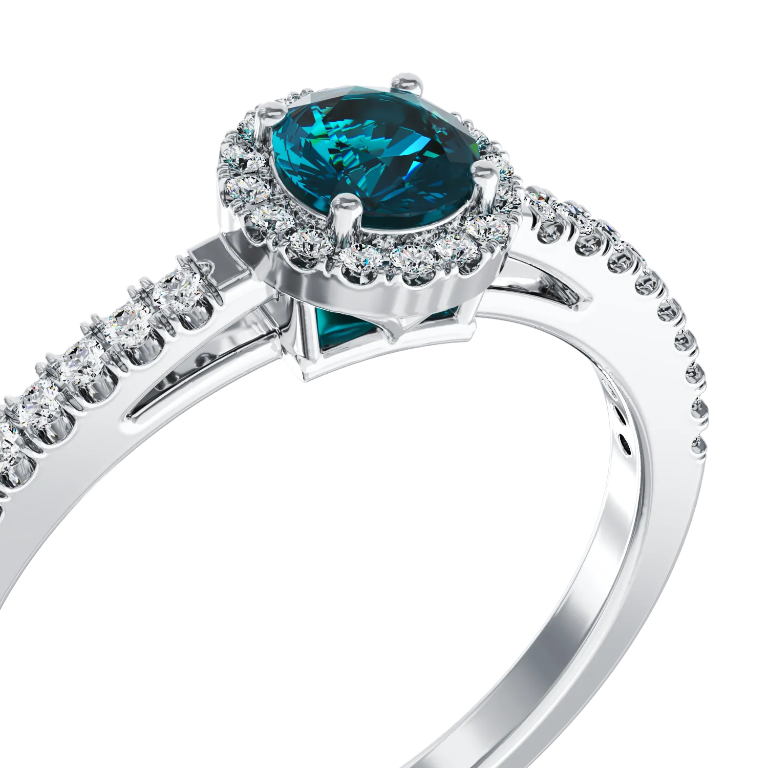 18K white gold engagement ring with 0.51ct blue diamond and 0.22ct clear diamonds