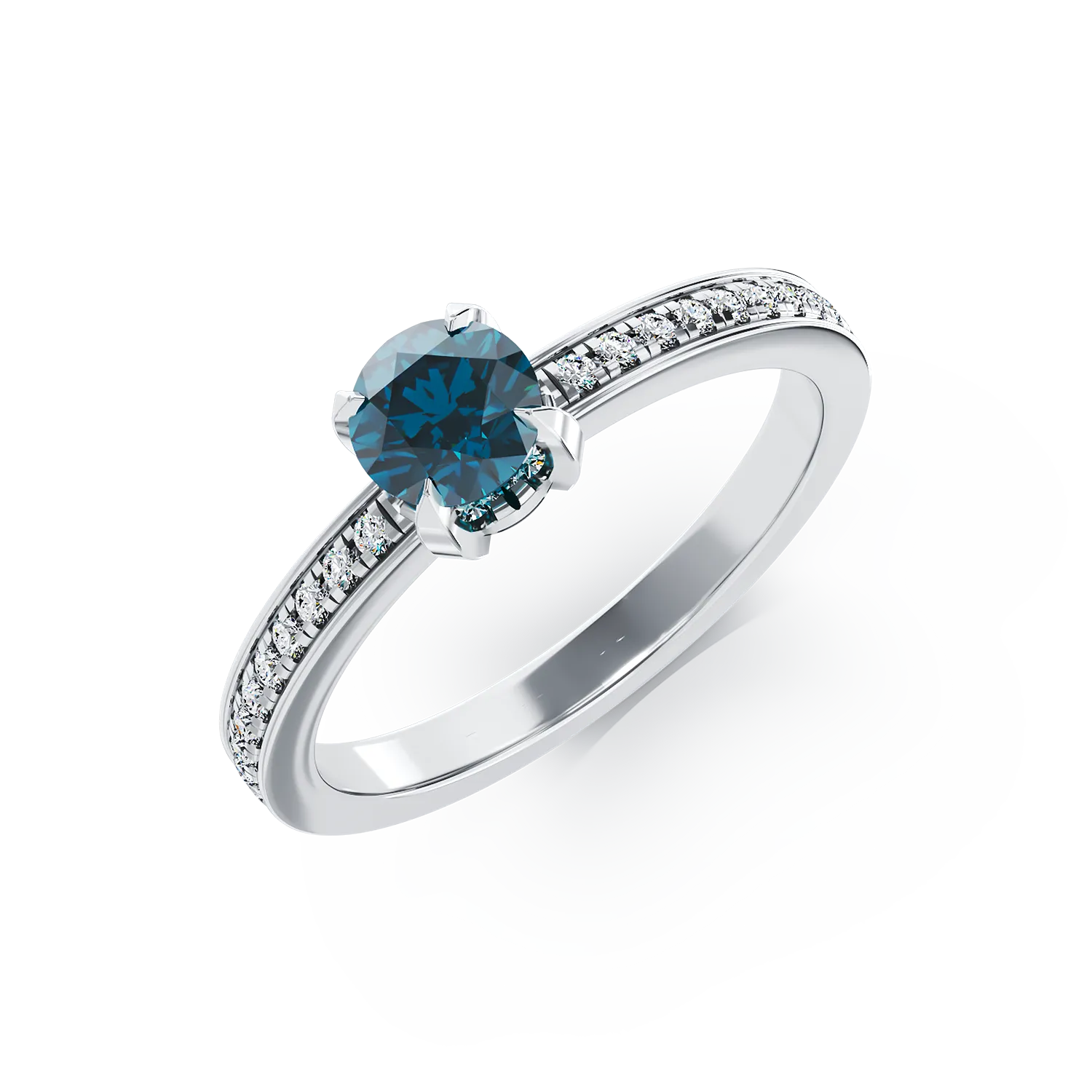 Годежен пръстен от 18 карата бяло злато с 0,52 карата син диамант и 0,2 карата диаманти