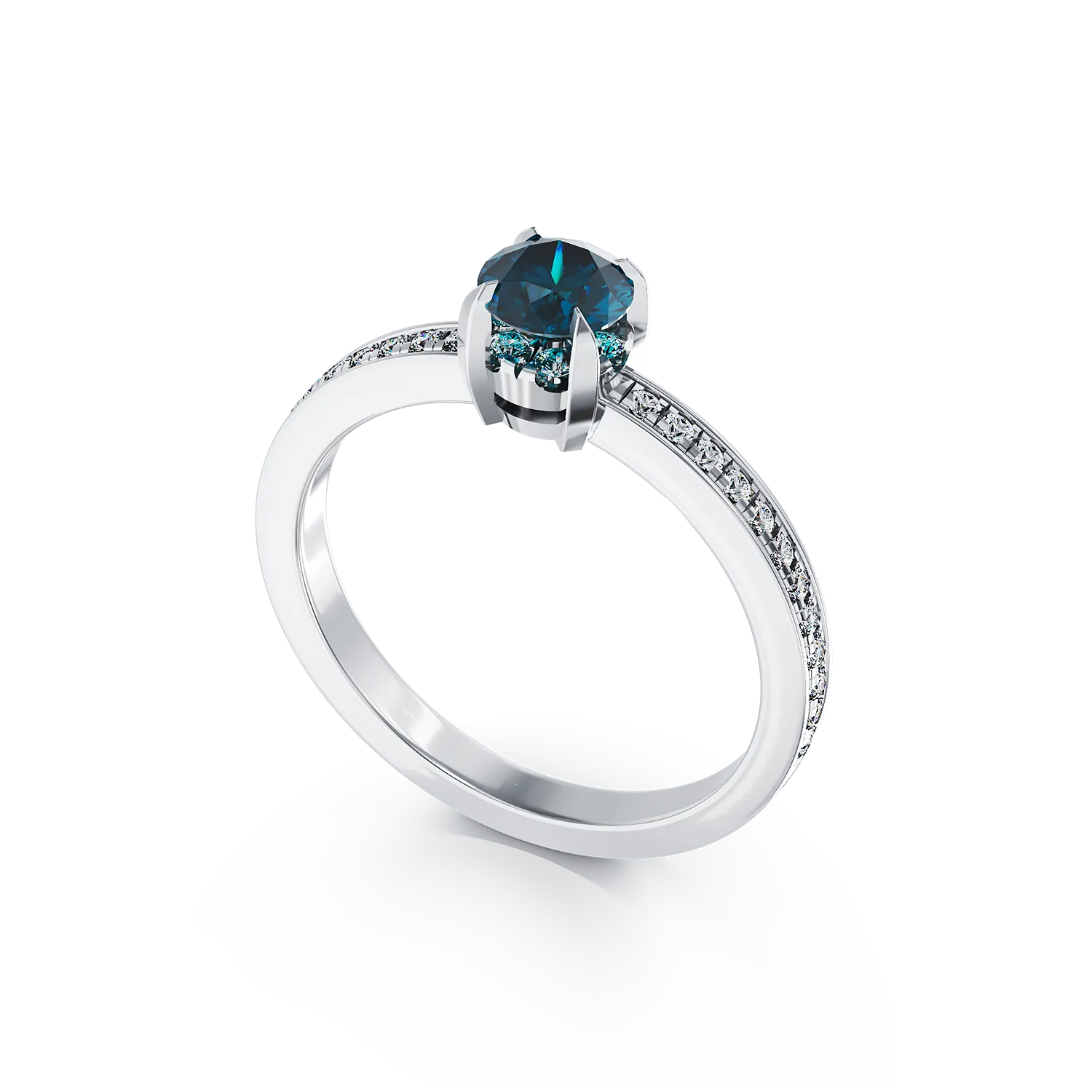 18K white gold engagement ring with 0.52ct blue diamond and 0.2ct diamonds