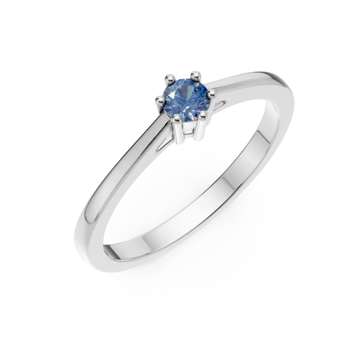 Inel de logodna din aur alb cu diamant albastru de 0.3ct