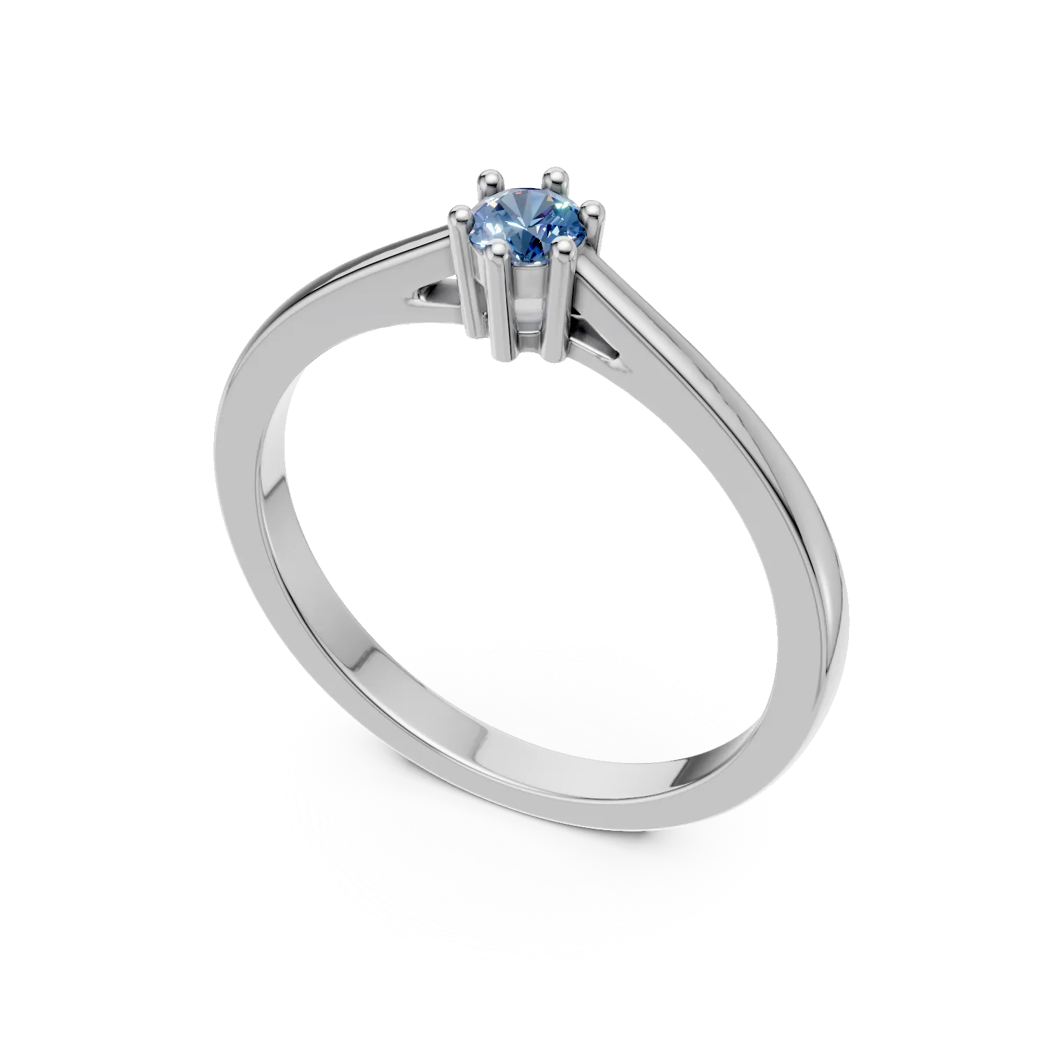 Inel de logodna din aur alb de 18K cu diamant albastru de 0.31ct