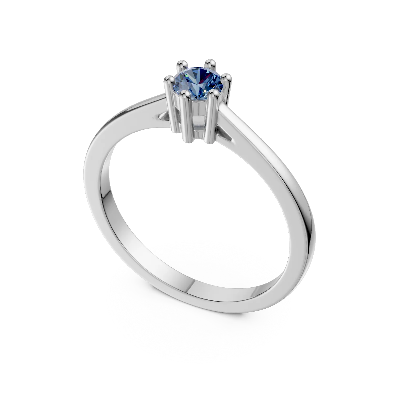 Inel de logodna din aur alb de 18K cu diamant albastru de 0.51ct