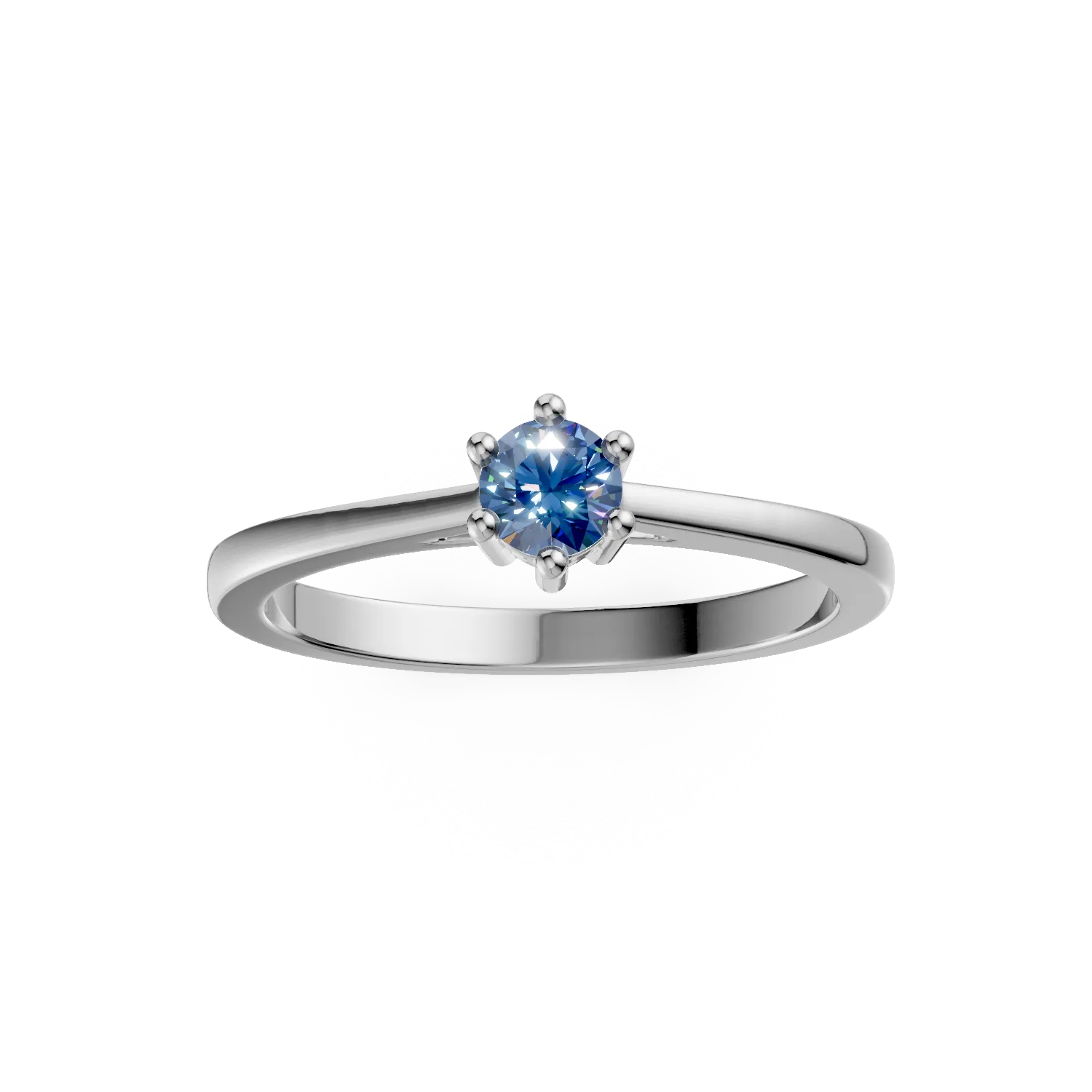 Inel de logodna din aur alb de 18K cu diamant albastru de 0.51ct