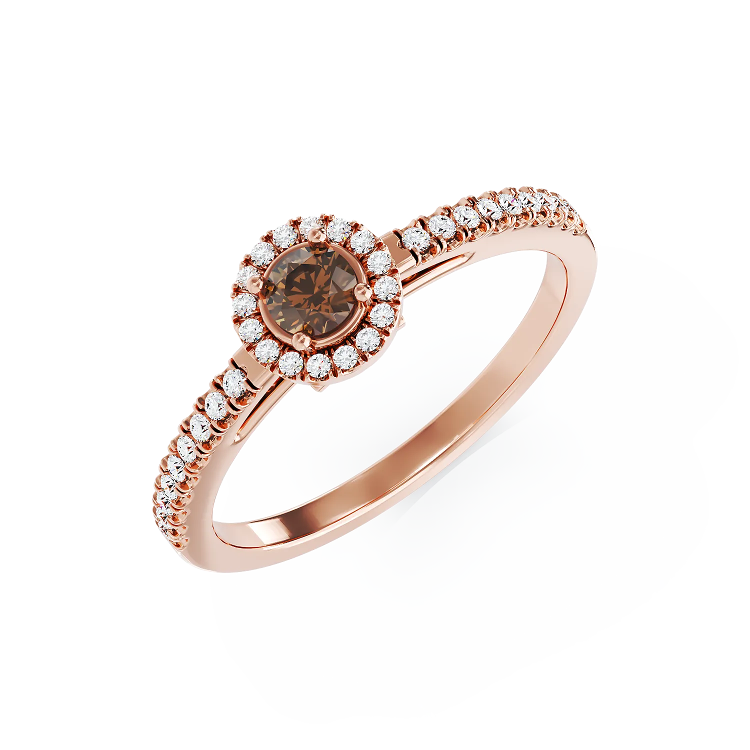 Pierścionek zaręczynowy z 18K różowego złota z 0.22ct brązowym diamentem i 0.18ct bezbarwnymi diamentami-120910