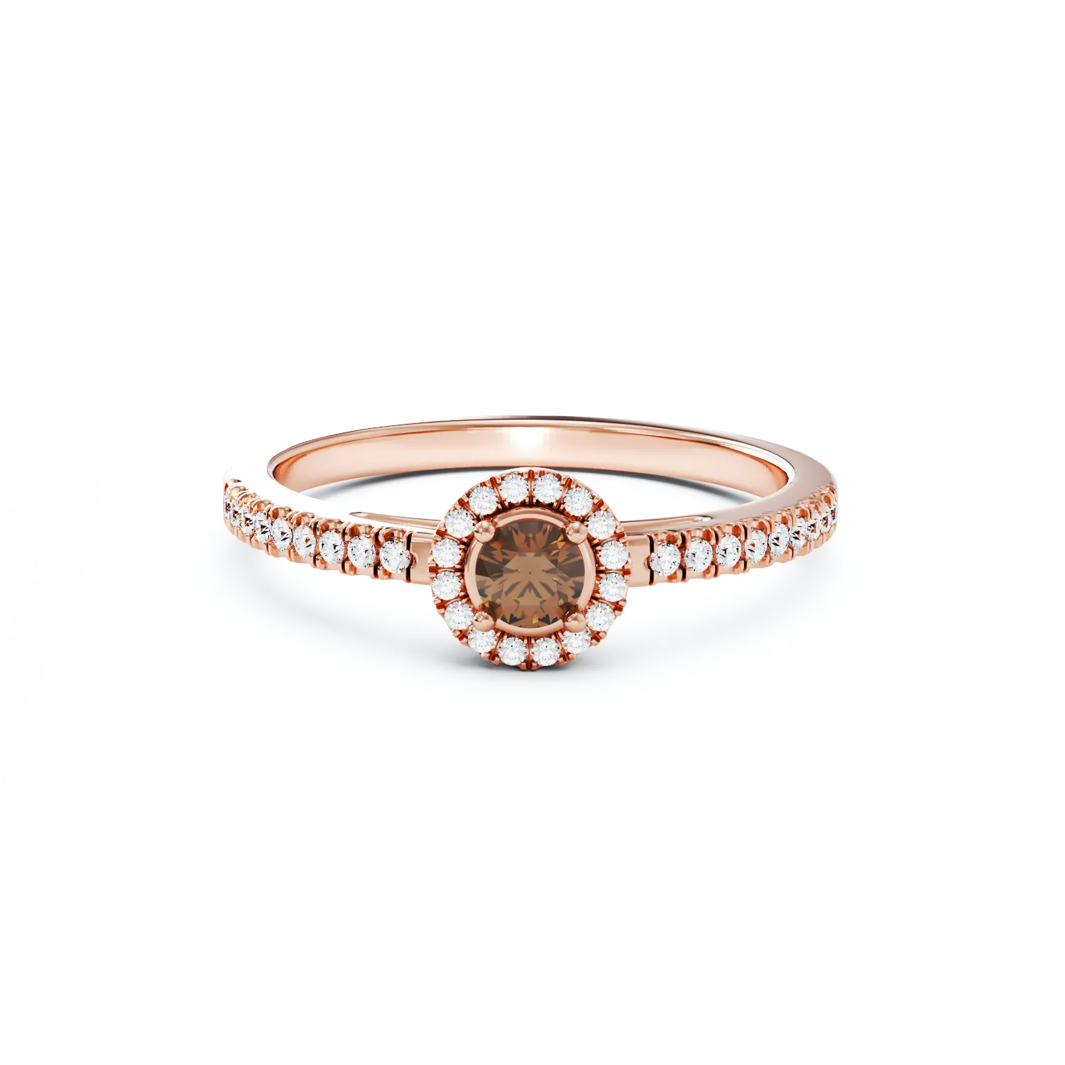 Годежен пръстен от 18K розово злато с кафяв диамант от 0.19ct и диаманти от 0.18K