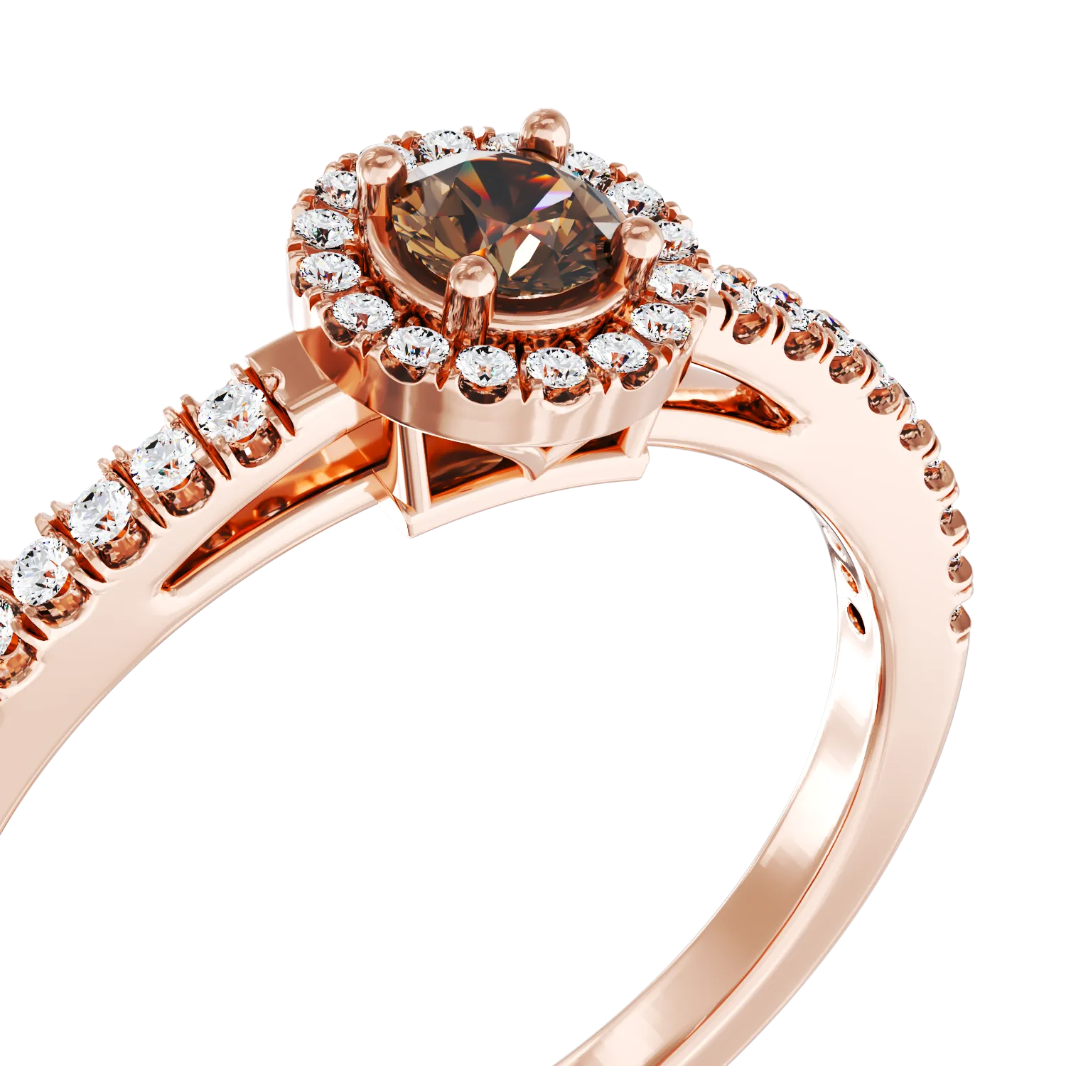 Inel de logodna din aur roz de 18K cu diamant maro de 0.19ct si diamante de 0.18ct