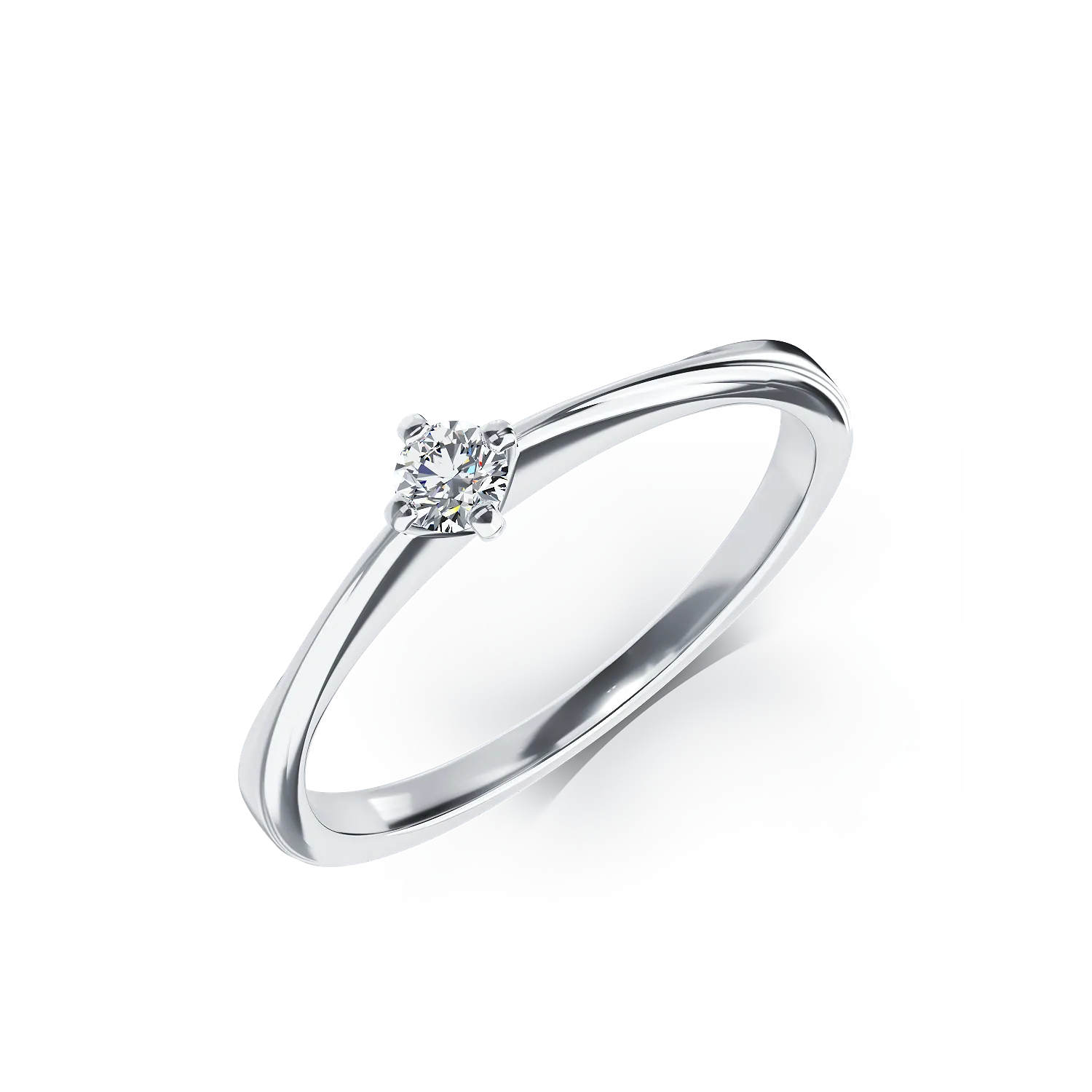 Inel de logodna din aur alb de 18K cu un diamant solitaire de 0.11ct