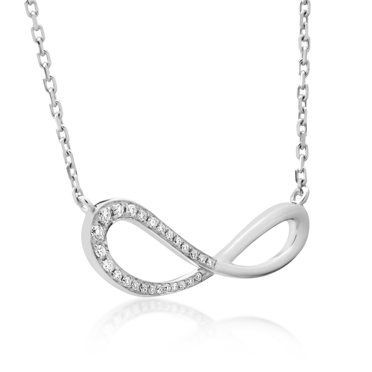 Łańcuszek z wisiorkiem nieskończoność z 18K białego złota i diamenty 0.07ct