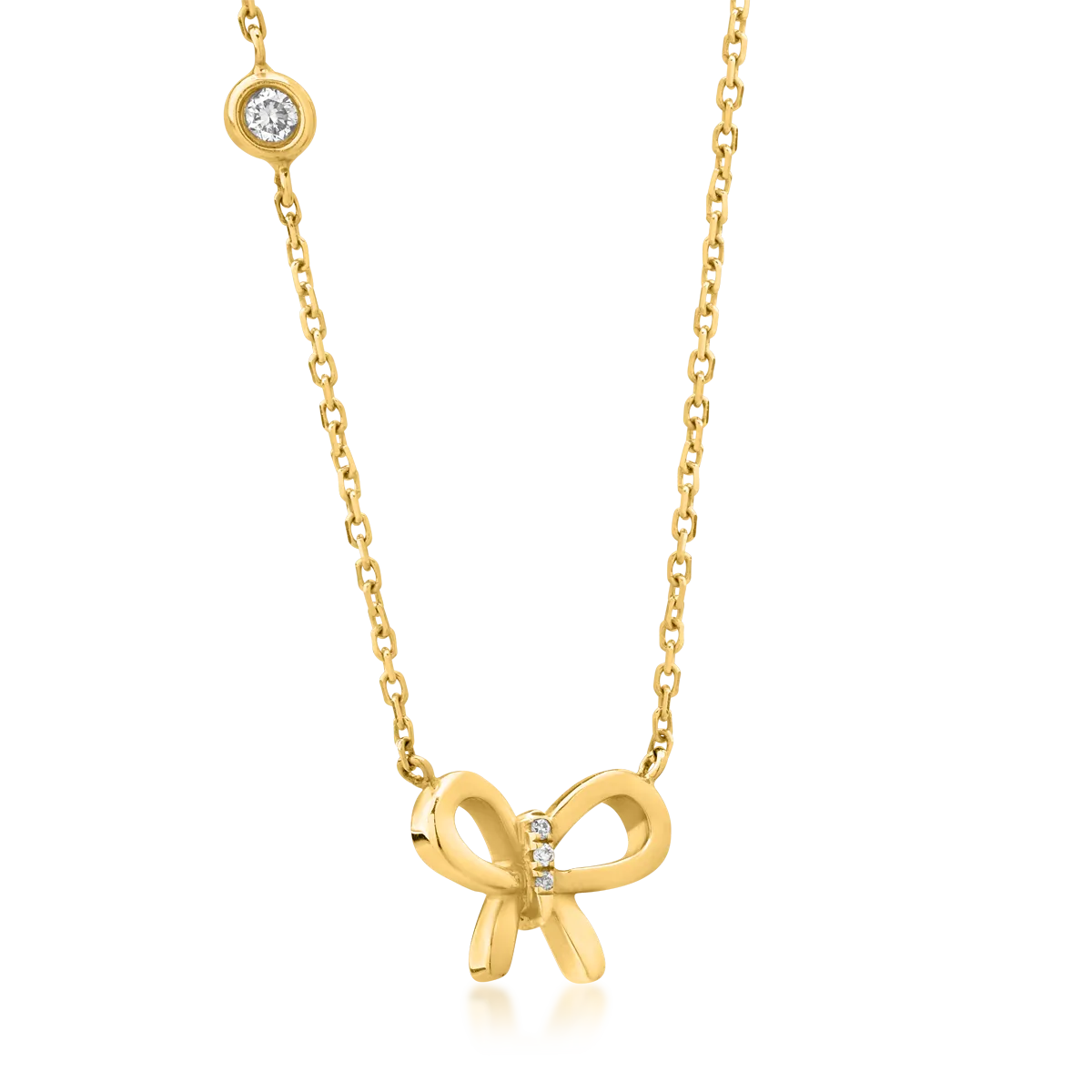 Lant cu pandantiv fundita din aur galben de 18K cu diamant de 0.025ct si diamante de 0.006ct