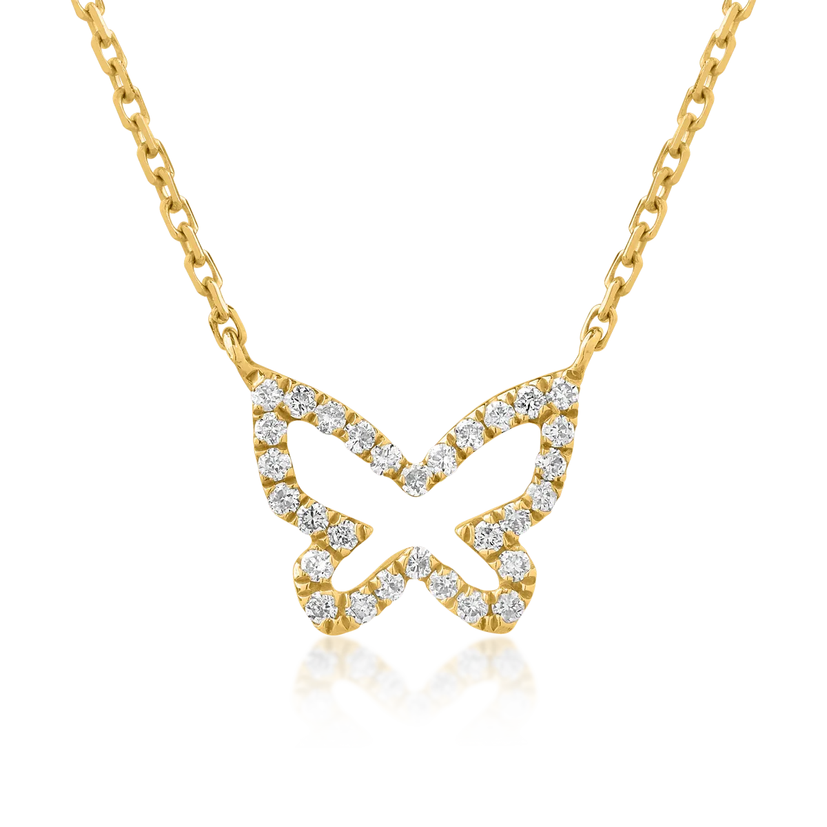 18K yellow gold butterfly pendant necklace with 0.061ct diamonds-121225