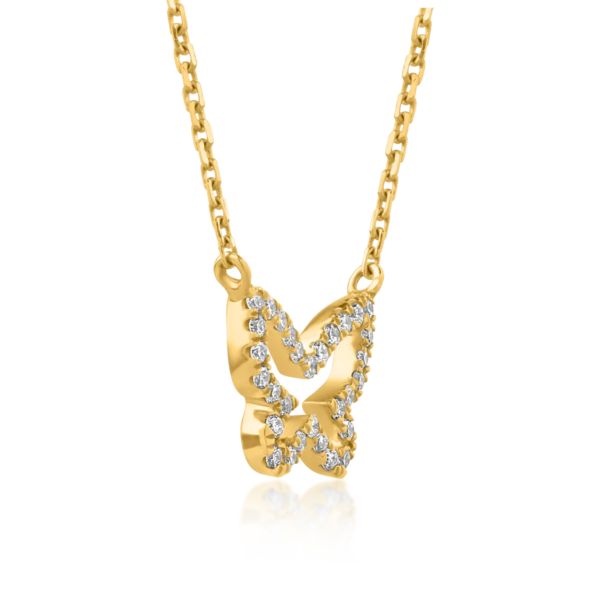 18K yellow gold butterfly pendant necklace with 0.061ct diamonds