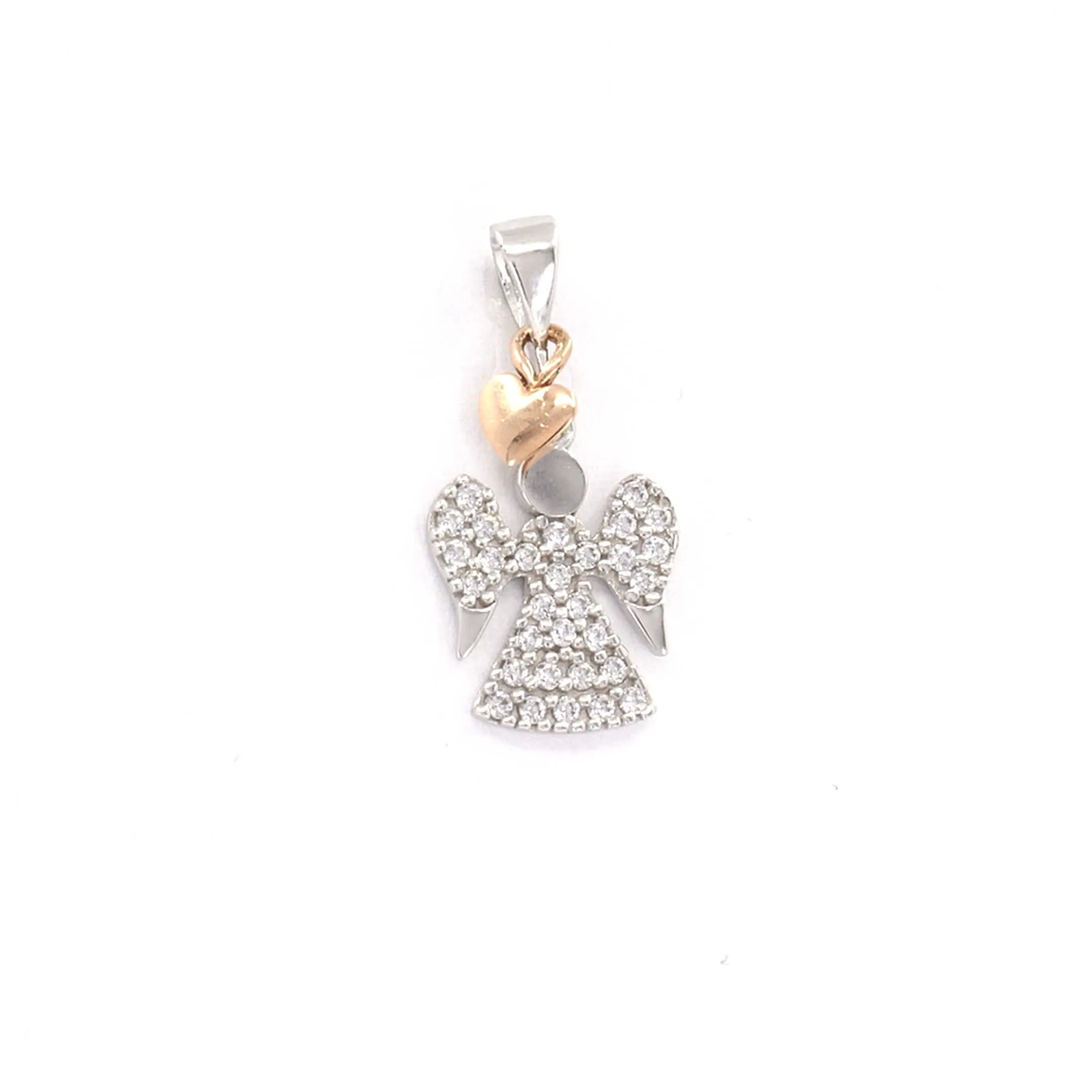 14K white-rose gold angel pendant