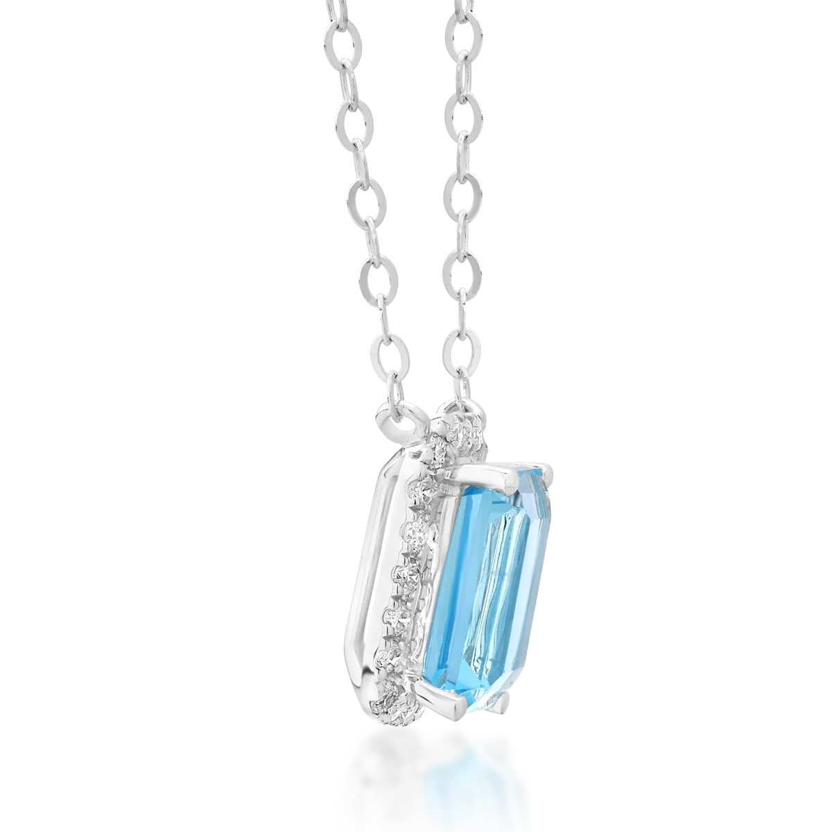 Lant cu pandantiv din aur alb cu topaz albastru emerald de 1.18ct si diamante de 0.12ct - imagine 3