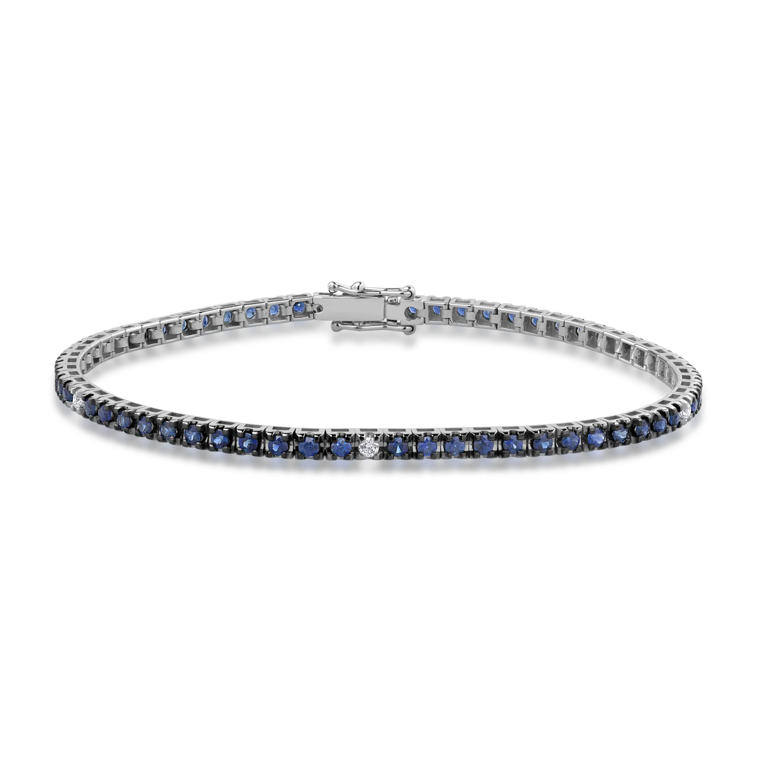 Bratara tennis din aur alb de 18K cu safire de 2.1ct si diamante de 0.15ct