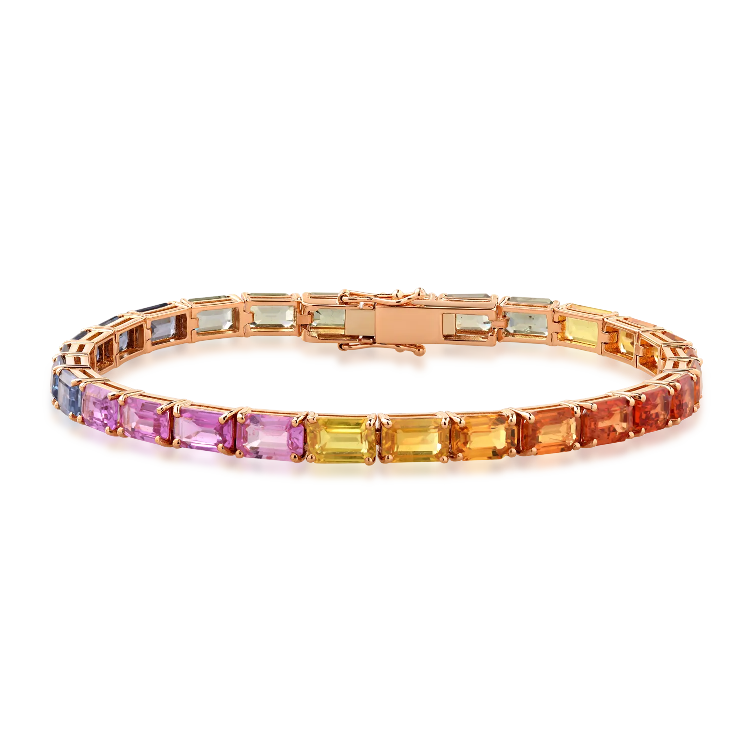 Bratara tennis din aur roz de 18K cu safire multicolore de 18.85ct-121601
