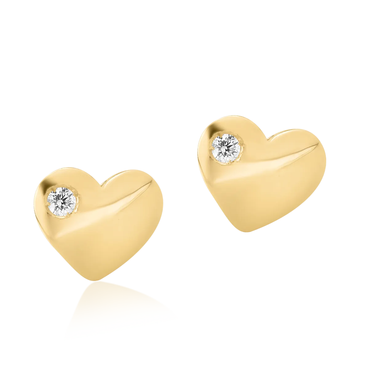 Обеци за деца: сърчице от жълто злато 14К с диаманти 0.04гкт.